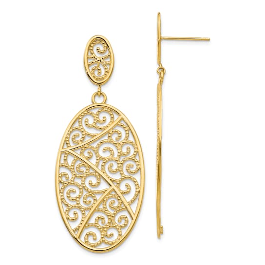 14k Yellow Gold Oval Dangle Earrings