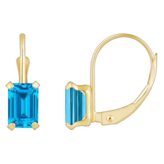 6x4mm Emerald Cut Blue Topaz 10k Yellow Gold Drop Earrings