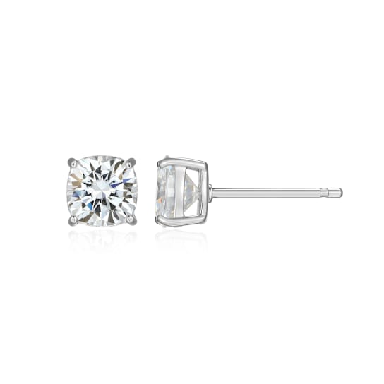 Square Cushion Cut Moissanite Platineve Stud Earrings 2.20ctw DEW