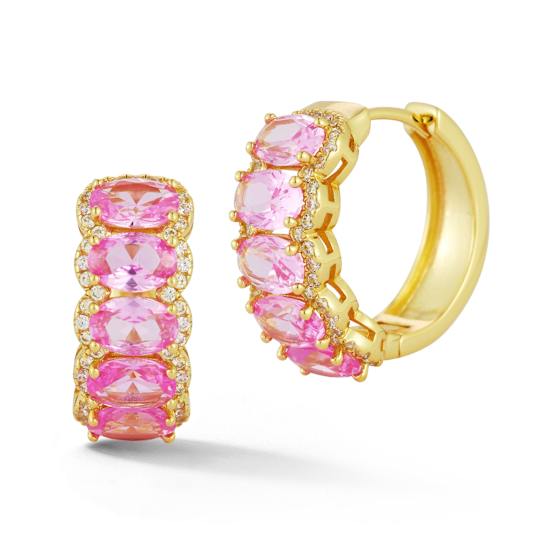 Rachel Zoe Pink Oval CZ Bold Hoop Earrings in 14K Gold Over Sterling Silver