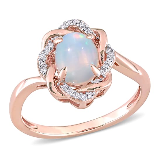 0.75ctw Ethiopian Opal and 0.10ctw Diamond 10k Rose Gold Ring