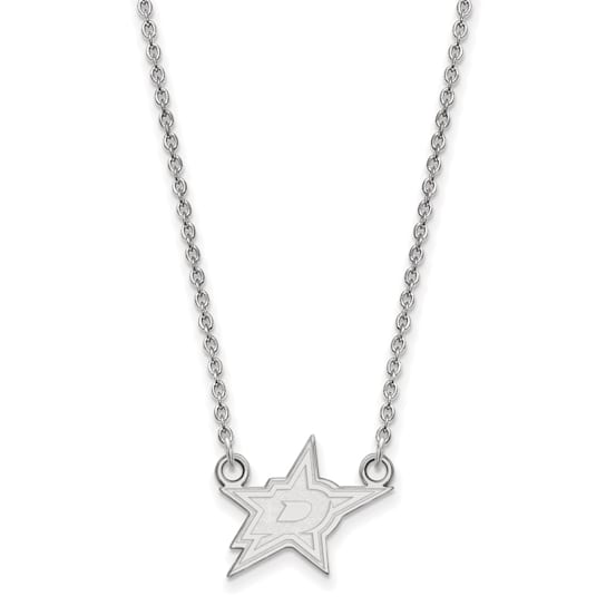 Rhodium Over Sterling Silver NHL LogoArt Dallas Stars Small Pendant Necklace
