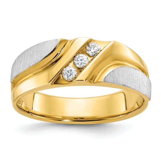 10K Two-tone Yellow and White Gold Men's Polished and Satin Grooved
3-Stone A Diamond Ring 0.15ctw