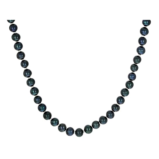 Mini Black Freshwater Pearl Strand Necklace In Sterling Silver 16 Inch