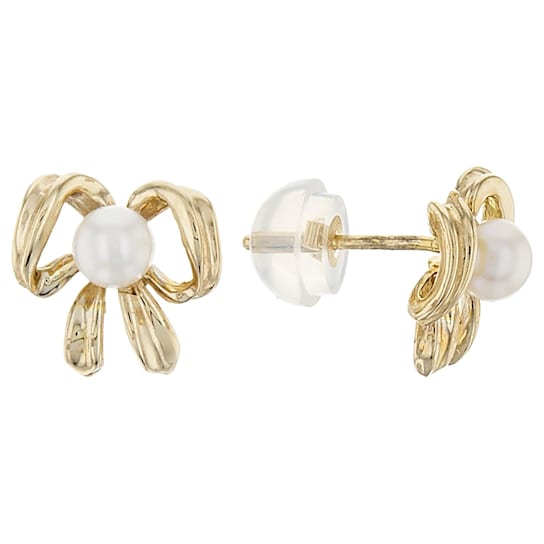 14k Yellow Gold Childrens 4-5mm White Cultured Freshwater Pearl Earrings