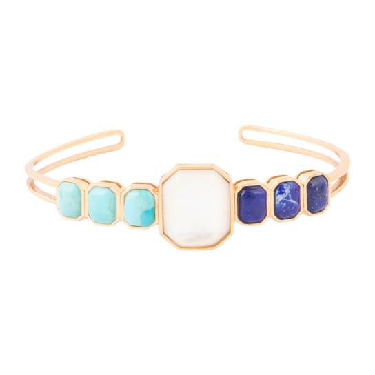 Barse Mother-Of-Pearl, Lapis Lazuli And Turquoise Cuff Bracelet In Bronze