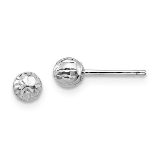 Rhodium Over 14k White Gold Diamond-Cut 4mm Ball Stud Earrings