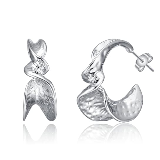 Twisted C-Hoop Earrings In Rhodium Over Brass