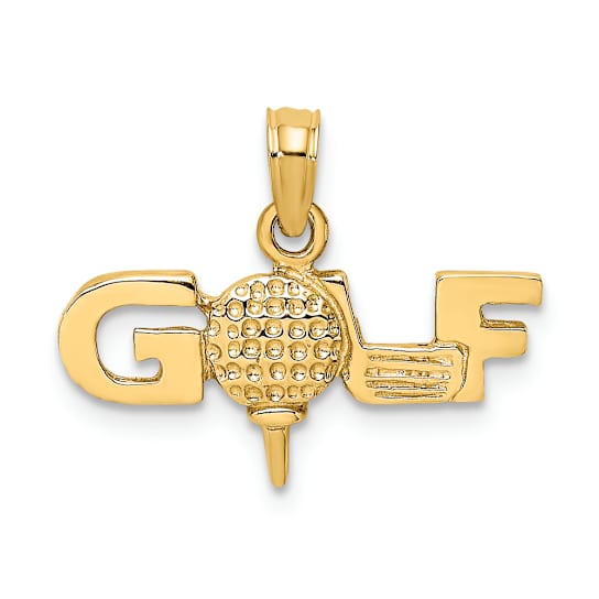 14k Yellow Gold Solid Polished and Textured Golf Charm