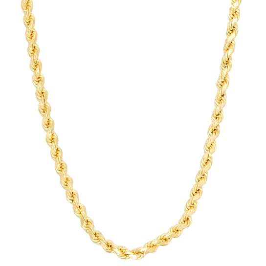14K Yellow Gold Over Sterling Silver 2.35mm Rope Chain Necklace