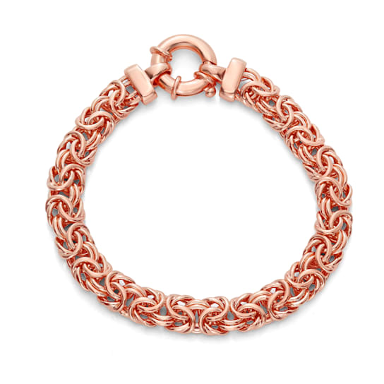 14K Rose Gold Over Sterling Silver 8.5mm Byzantine Chain Bracelet
