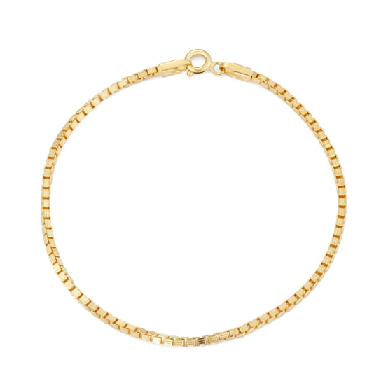 14K Yellow Gold Over Sterling Silver 2mm Box Chain Bracelet