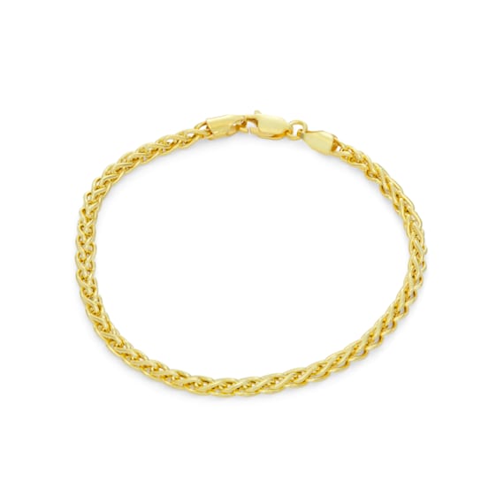 14K Yellow Gold Over Sterling Silver 3.2mm Wheat Chain Bracelet