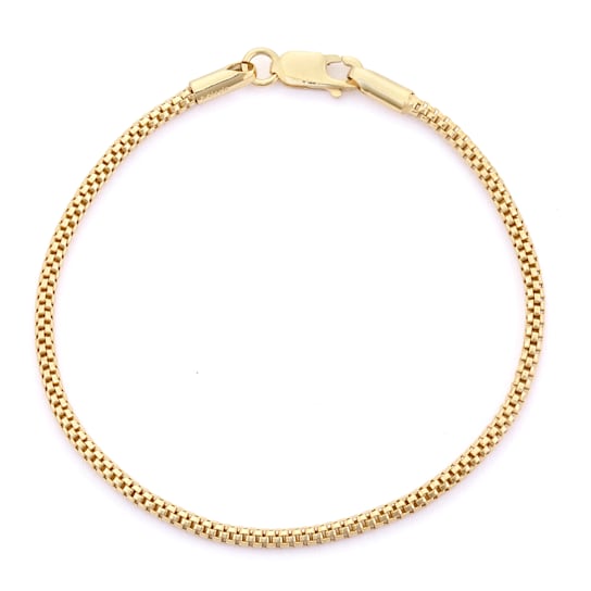 14K Yellow Gold Over Sterling Silver 3mm Popcorn Chain Bracelet