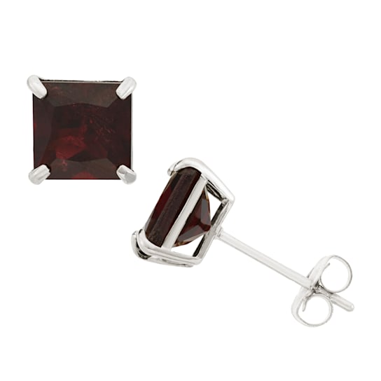 10K WHITE GOLD PRINCESS CUT GARNET EARRINGS, 2.4ctw