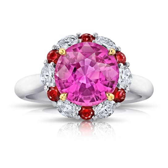 Round Pink Sapphire Ruby and Diamond Platinum Ring 4.96ctw