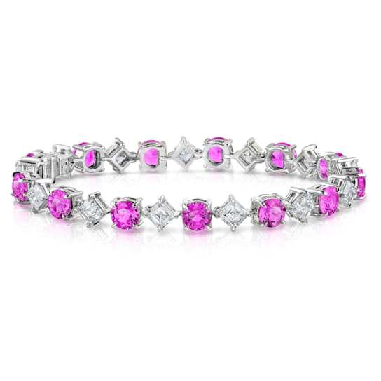 19.29ctw Round Pink Sapphire and Diamond Platinum Bracelet