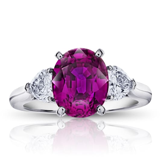 Platinum 4.49 Carat Oval Pink Sapphire and Diamond Ring