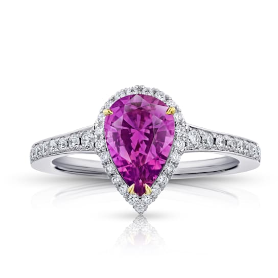 Pear Pink Sapphire and Diamond Platinum Ring 2.15ctw