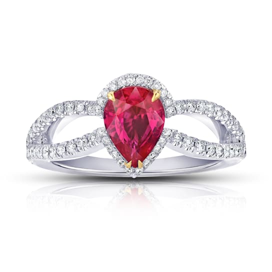 Pear Ruby and Diamond Platinum Ring 1.87ctw
