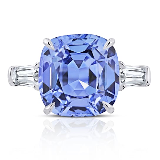 Platinum 6.74 Carat Cushion Blue  Sapphire and Diamond Ring