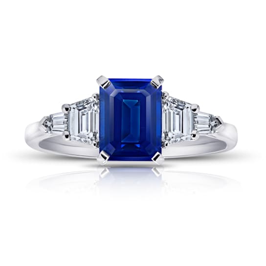 Rectangular Octagonal Blue Sapphire and Diamond Platinum Ring 3.04ctw