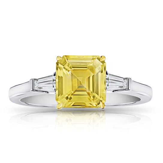 Square Octagonal Yellow Sapphire and Diamond Platinum Ring 2.79ctw