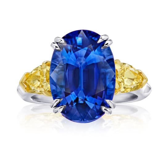10.45ctw Oval Blue Sapphire and Fancy Yellow Diamond Platinum Ring