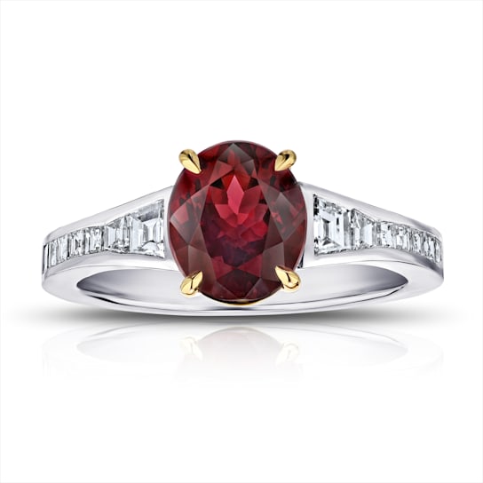 Oval Red Spinel and Diamond Channel Set Platinum Ring 2.58ctw
