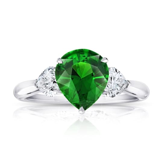 Platinum Pear Shape Brilliant Cut Tsavorite Garnet and Heart Shape
Diamond Ring