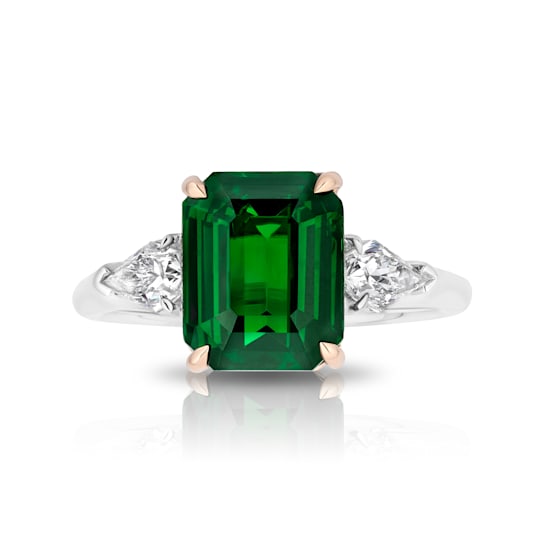 Platinum 4.04 Carat Emerald Cut Green Tsavorite and Diamond Ring