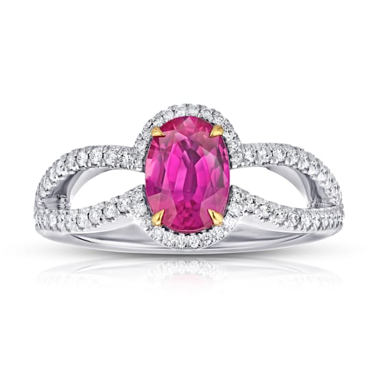 Oval Ruby and Diamond Platinum Ring 1.98ctw
