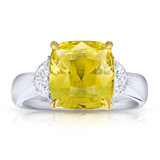 Rectangular Cushion Yellow Sapphire and Diamond Platinum Ring 7.31ctw