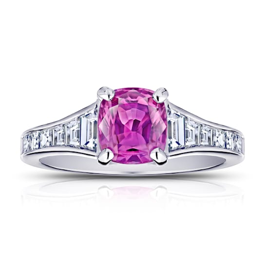 Rectangular Cushion Pink Sapphire and Diamond Platinum Ring 2.22ctw