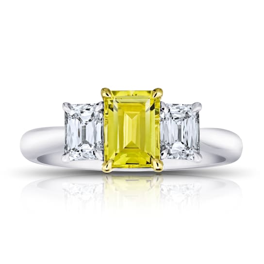 Rectangular Octagonal Yellow Sapphire and Diamond Platinum Ring 2.28ctw