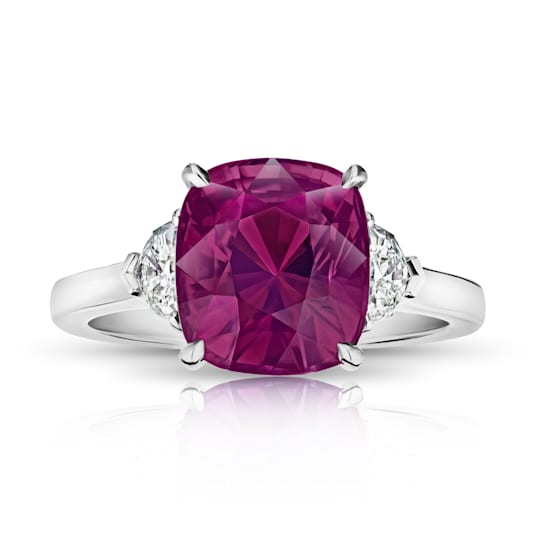 Rectangular Cushion Pinkish Red Sapphire and Diamond Platinum Ring 6.22ctw