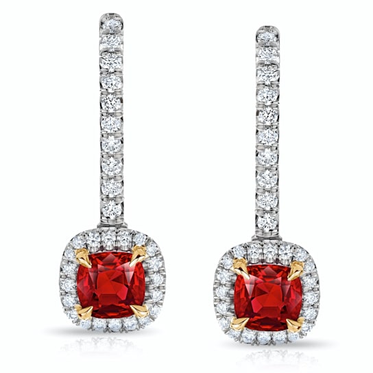 1.09 Carat Ruby and Diamond Halo Drop Earrings