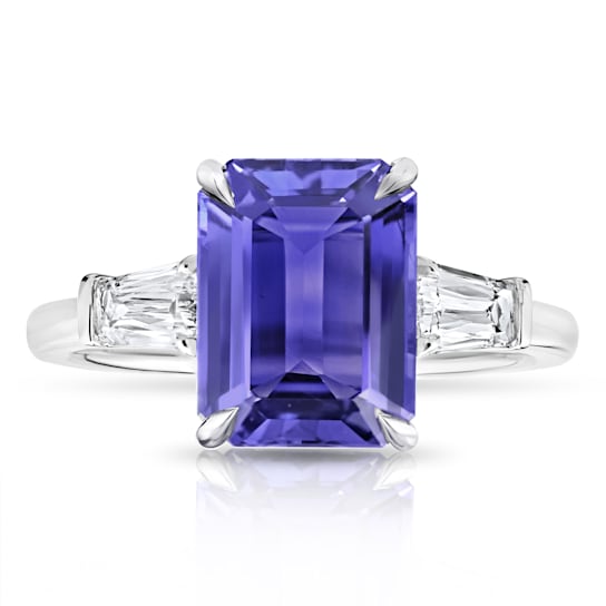 4.60ctw Emerald Cut Purple Sapphire and Diamond Platinum Ring