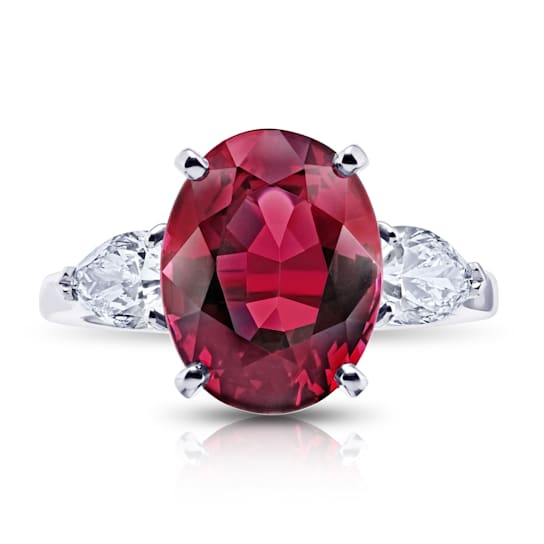 Platinum 6.05 Carat Oval Red Spinel and Diamond Ring