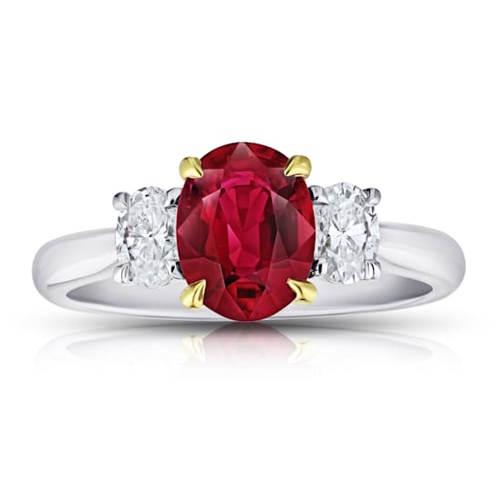 Oval Red Ruby and Diamond Platinum Ring 2.32ctw