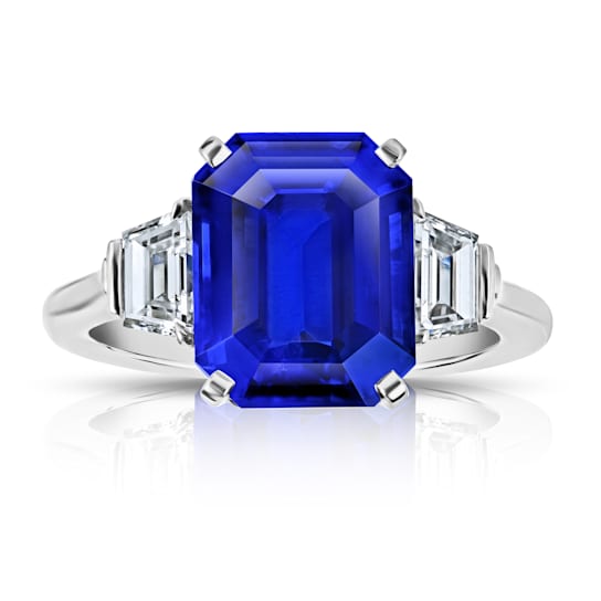 7.99ctw Emerald Cut Blue Sapphire and Diamond Platinum Ring