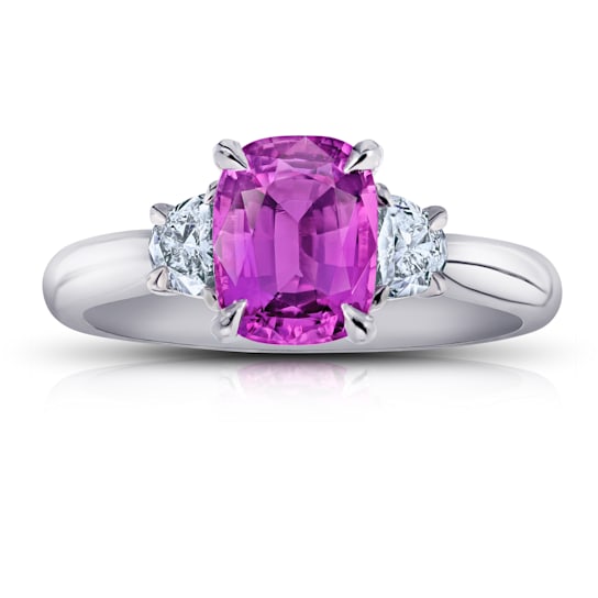 2.56ctw Cushion Cut Pink Sapphire and Diamond Platinum Ring
