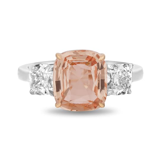 Cushion Padparadscha Sapphire and Diamond Platinum Ring 4.70ctw