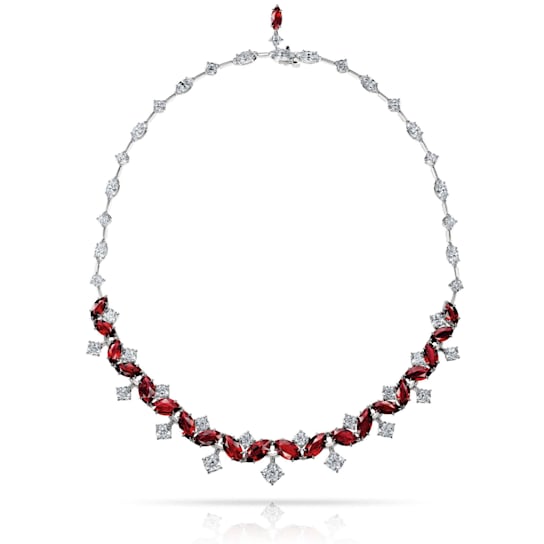 50.91ctw Marquise Red Ruby and Diamond Platinum Necklace