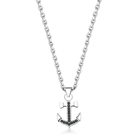 316L stainless steel necklace with large anchor pendant and crystals.
