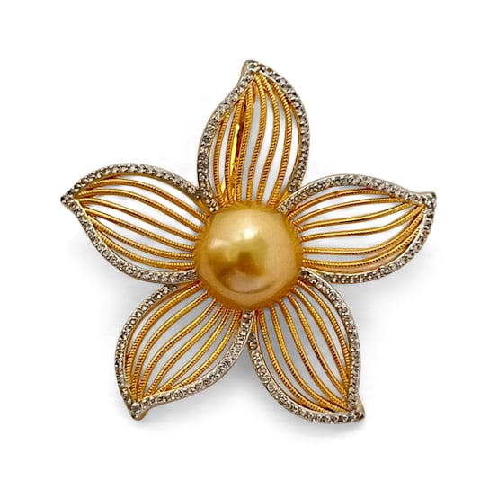 Pua Melia 12mm Golden South Sea Cultured Pearl & White Topaz Flower Pendant