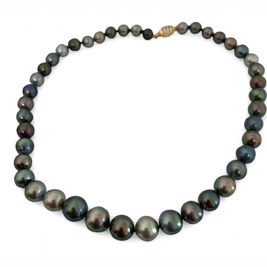 Fabulous Multi Natural Color 8.2-11.7mm Tahitian Cultured Pearl Strand
with 14k Yellow Gold Clasp