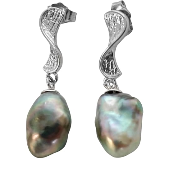 Rare Natural Silver Color Keshi Tahitian Cultured Pearl Earrings