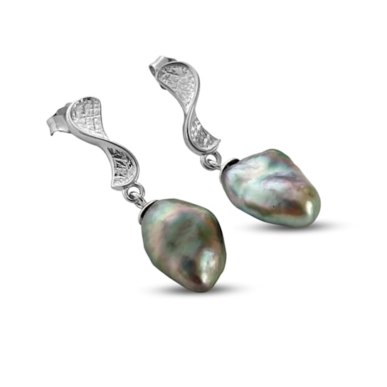 Rare Natural Silver Color Keshi Tahitian Cultured Pearl Earrings