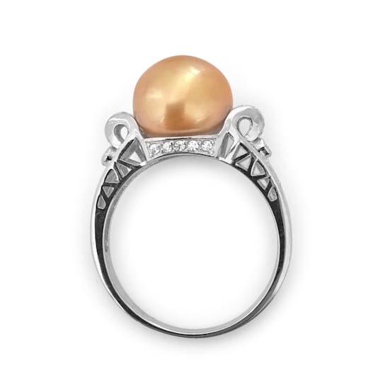 Golden South Sea Cultured Pearl 12mm Ring with White Zircon & 925
Silver Rhodium Plated